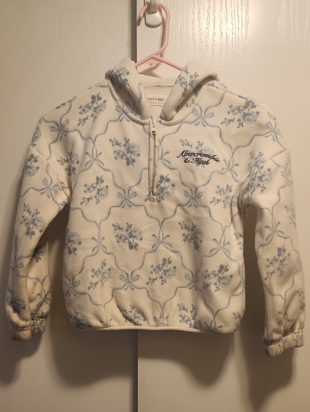 abercrombie kids 7-8 Cream Hoodie Jacket with Light Blue Floral Print